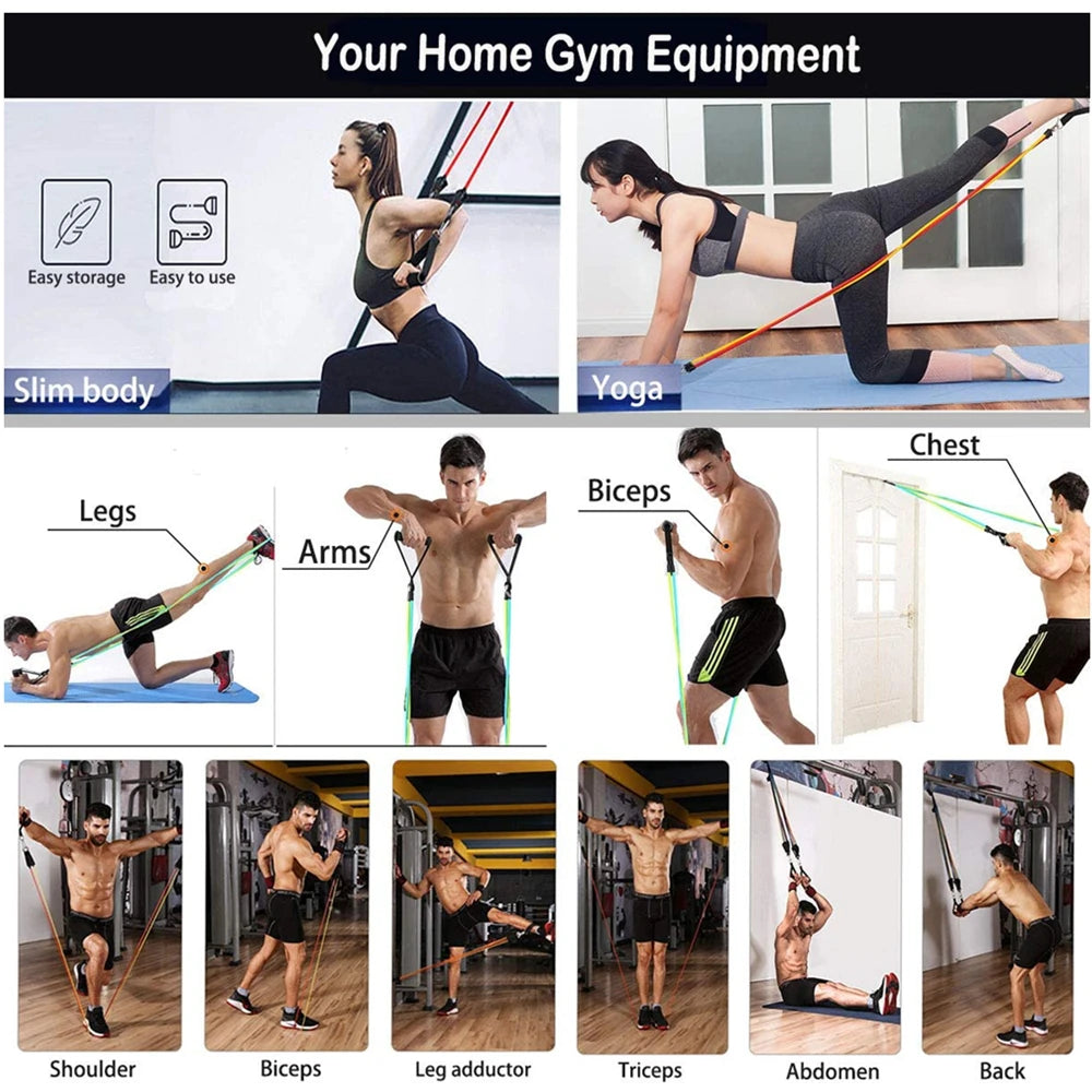 Juego de Bandas de Resistencia para Barra de Ejercicio – Expansor de Cuerda para Pilates y Yoga para Entrenamiento de Fuerza, Fisicoculturismo, Gimnasio en Casa y Ejercicios de Fitness