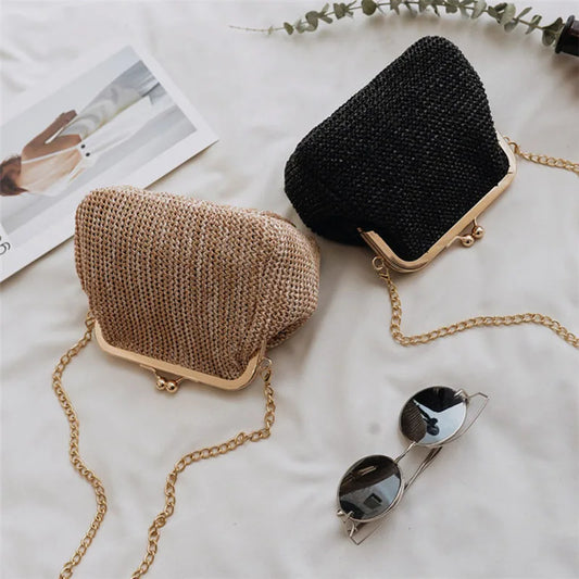 Sac bandoulière bohème en paille pour femme, sac de plage en rotin tressé, petite pochette de soirée