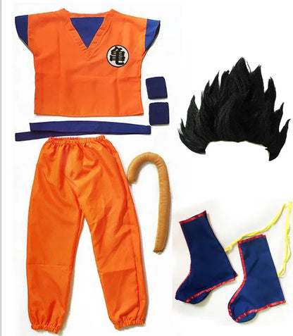Dragon Cosplay Costume Set – Top, Pants, Belt, Tail, Wrist Accessories, Wig & Shoes for Adults & Kids, Halloween Party & Dress-Up