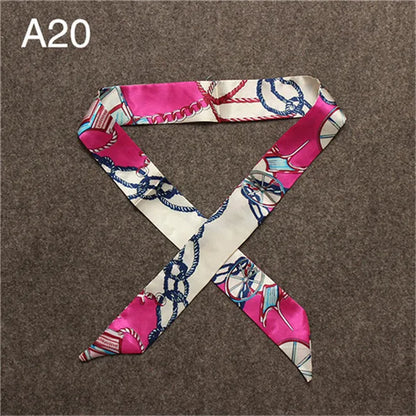 Women's Skinny Silk Scarf – Fashion Handle Bag Twilly Wrap, Versatile Head Scarf & Bag Decoration Accessory