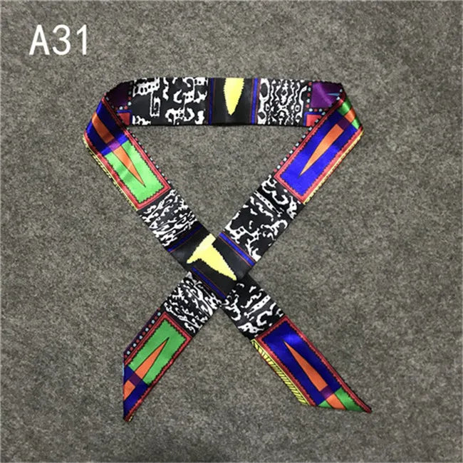 Women's Skinny Silk Scarf – Fashion Handle Bag Twilly Wrap, Versatile Head Scarf & Bag Decoration Accessory
