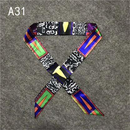 Women's Skinny Silk Scarf – Fashion Handle Bag Twilly Wrap, Versatile Head Scarf & Bag Decoration Accessory