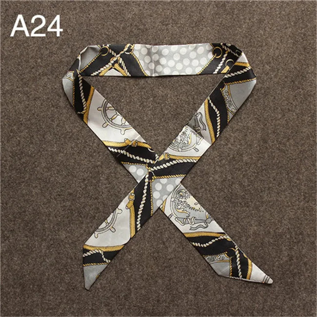 Women's Skinny Silk Scarf – Fashion Handle Bag Twilly Wrap, Versatile Head Scarf & Bag Decoration Accessory