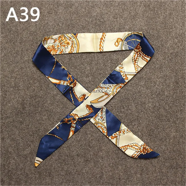Women's Skinny Silk Scarf – Fashion Handle Bag Twilly Wrap, Versatile Head Scarf & Bag Decoration Accessory