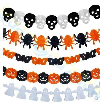 Halloween Paper Chain Garland – Spider, Pumpkin, Ghost & Bat Hanging Decorations with Pull-Flower Banner for Halloween Parties