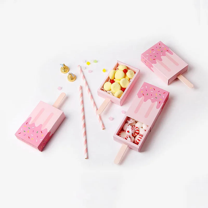 Boîtes à bonbons en papier kraft en forme de crème glacée 5/10 PCS avec plateau coulissant pour pop-corn, cadeaux de fête et emballages cadeaux d'anniversaire
