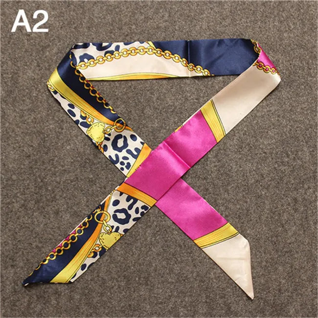 Women's Skinny Silk Scarf – Fashion Handle Bag Twilly Wrap, Versatile Head Scarf & Bag Decoration Accessory