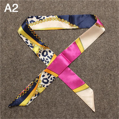 Women's Skinny Silk Scarf – Fashion Handle Bag Twilly Wrap, Versatile Head Scarf & Bag Decoration Accessory