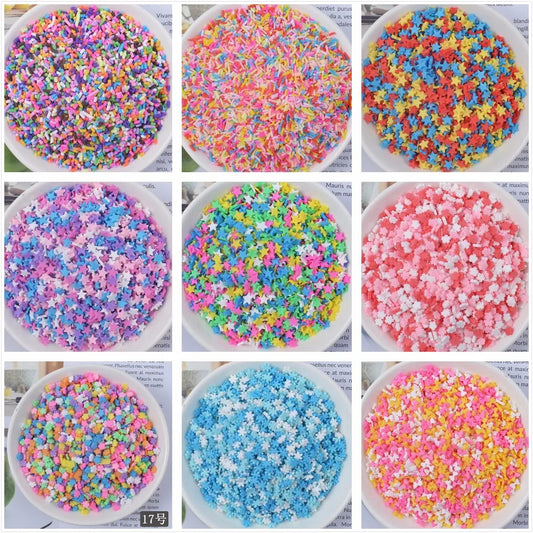 20g Colorful Fake Clay Sprinkles – Heart, Star & Bow Shapes for DIY Crafts, Cake & Dessert Decoration