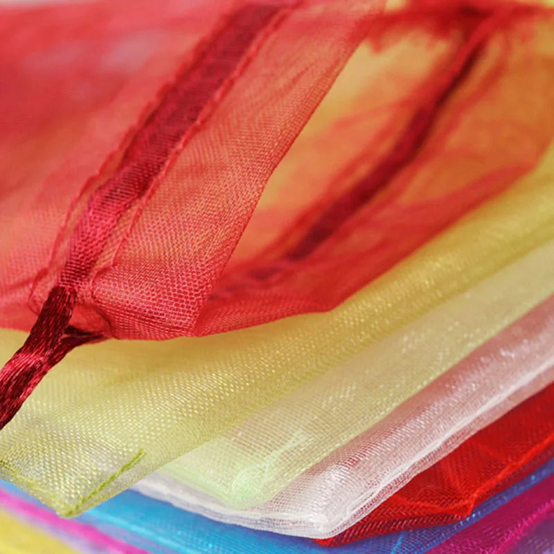 100pcs Organza Gift Bags – 22 Colors Drawstring Jewelry Pouches for Wedding, Christmas, Party Favors, Candy Gifts & Packaging Display