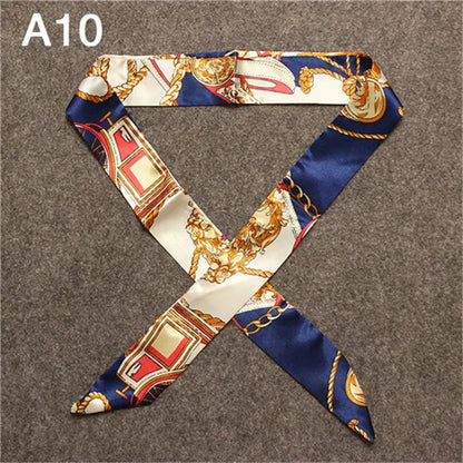 Women's Skinny Silk Scarf – Fashion Handle Bag Twilly Wrap, Versatile Head Scarf & Bag Decoration Accessory