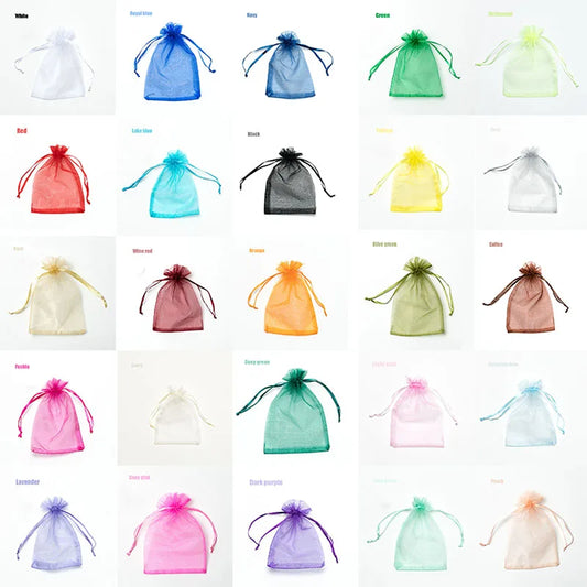 100 bolsas de organza para regalo - 22 colores, bolsas de joyería con cordón para bodas, Navidad, recuerdos de fiesta, regalos de dulces y exhibición de empaques