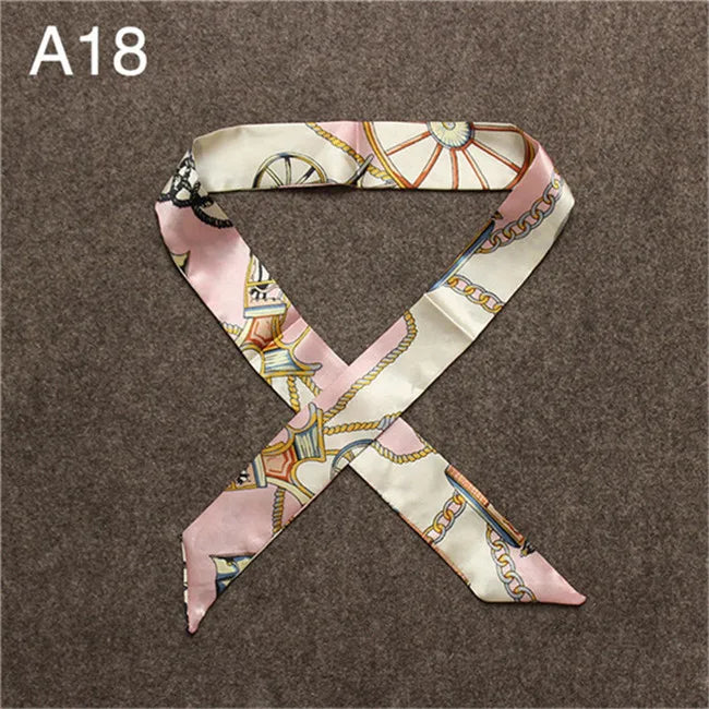 Women's Skinny Silk Scarf – Fashion Handle Bag Twilly Wrap, Versatile Head Scarf & Bag Decoration Accessory