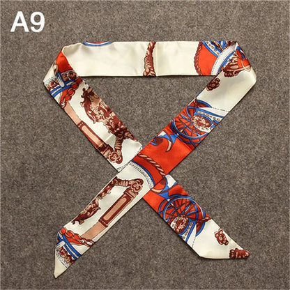 Women's Skinny Silk Scarf – Fashion Handle Bag Twilly Wrap, Versatile Head Scarf & Bag Decoration Accessory