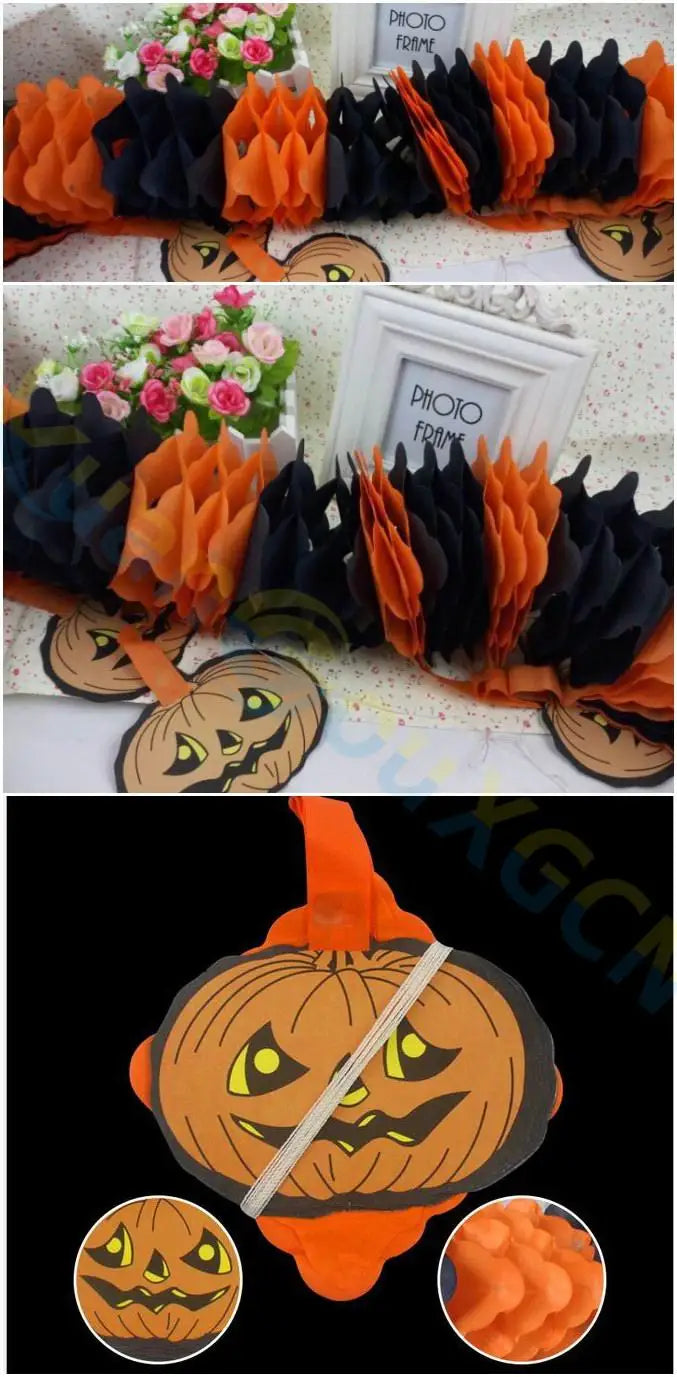 Halloween Paper Chain Garland – Spider, Pumpkin, Ghost & Bat Hanging Decorations with Pull-Flower Banner for Halloween Parties