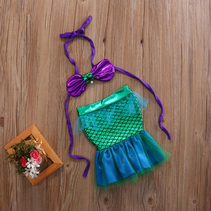 Baby Girls Summer Swimsuit Set – Chiffon Scale Dress Bikini Outfit for Newborn & Infant Beach Wear