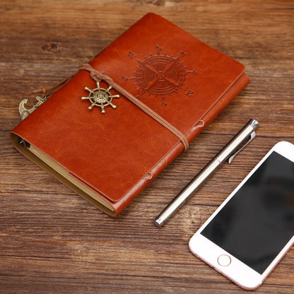 Retro Spiral Leather Notebook – Vintage Pirate Journal with Refillable Pages