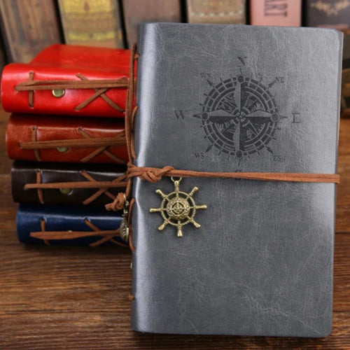 Retro Spiral Leather Notebook – Vintage Pirate Journal with Refillable Pages