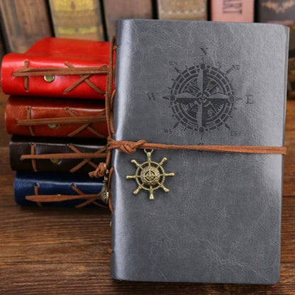 Retro Spiral Leather Notebook – Vintage Pirate Journal with Refillable Pages