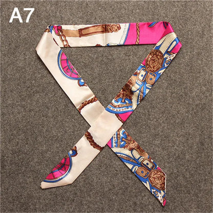 Women's Skinny Silk Scarf – Fashion Handle Bag Twilly Wrap, Versatile Head Scarf & Bag Decoration Accessory