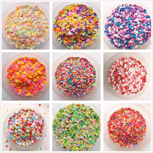 20g Colorful Fake Clay Sprinkles – Heart, Star & Bow Shapes for DIY Crafts, Cake & Dessert Decoration