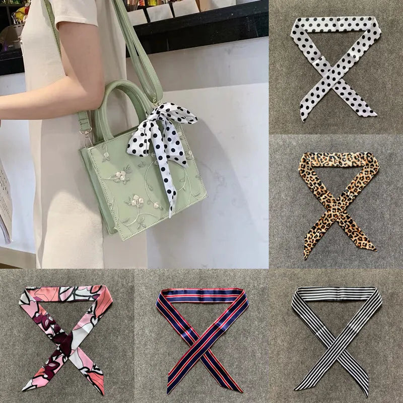 Women's Skinny Silk Scarf – Fashion Handle Bag Twilly Wrap, Versatile Head Scarf & Bag Decoration Accessory