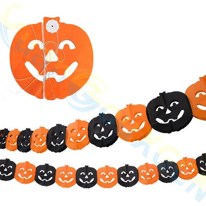 Halloween Paper Chain Garland – Spider, Pumpkin, Ghost & Bat Hanging Decorations with Pull-Flower Banner for Halloween Parties