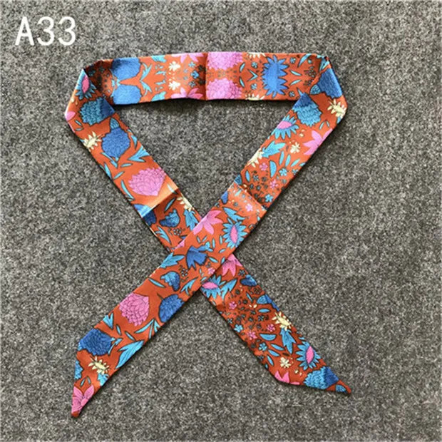 Women's Skinny Silk Scarf – Fashion Handle Bag Twilly Wrap, Versatile Head Scarf & Bag Decoration Accessory