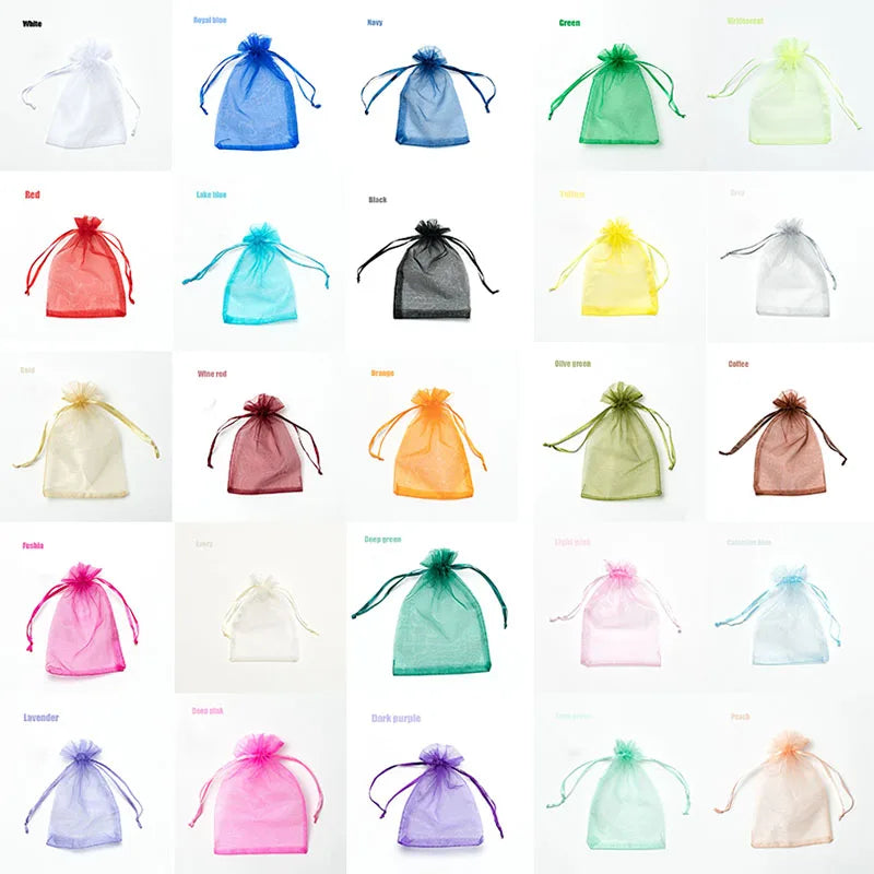 100pcs Organza Gift Bags – 22 Colors Drawstring Jewelry Pouches for Wedding, Christmas, Party Favors, Candy Gifts & Packaging Display