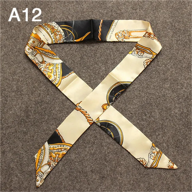 Women's Skinny Silk Scarf – Fashion Handle Bag Twilly Wrap, Versatile Head Scarf & Bag Decoration Accessory