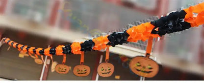 Halloween Paper Chain Garland – Spider, Pumpkin, Ghost & Bat Hanging Decorations with Pull-Flower Banner for Halloween Parties