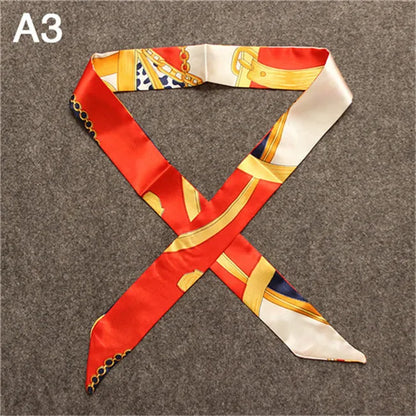 Women's Skinny Silk Scarf – Fashion Handle Bag Twilly Wrap, Versatile Head Scarf & Bag Decoration Accessory