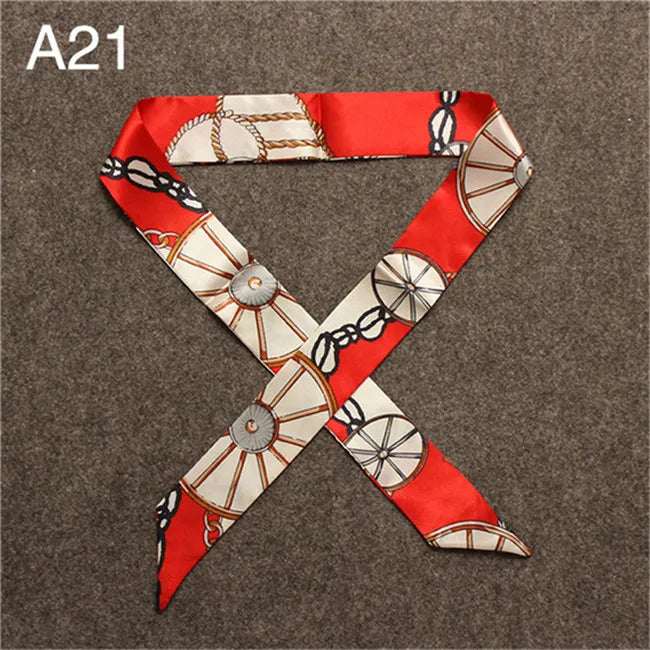 Women's Skinny Silk Scarf – Fashion Handle Bag Twilly Wrap, Versatile Head Scarf & Bag Decoration Accessory