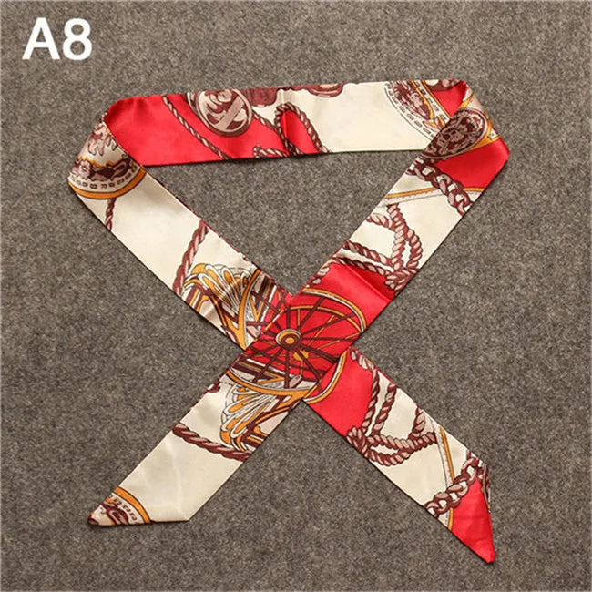 Women's Skinny Silk Scarf – Fashion Handle Bag Twilly Wrap, Versatile Head Scarf & Bag Decoration Accessory