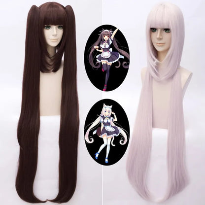 Nekopara Cosplay Wig Set – Chocolat & Vanilla Synthetic Hair Wig with Wig Cap (Game Character Cosplay Peruca)