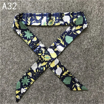 Women's Skinny Silk Scarf – Fashion Handle Bag Twilly Wrap, Versatile Head Scarf & Bag Decoration Accessory