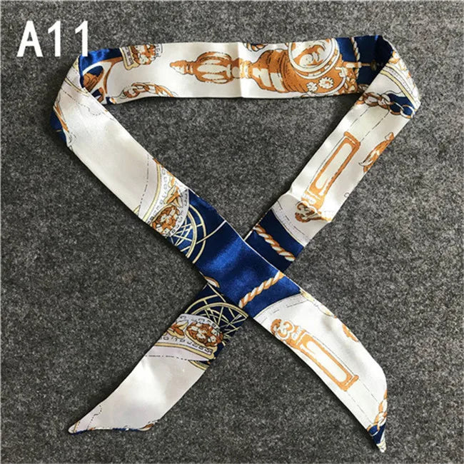 Women's Skinny Silk Scarf – Fashion Handle Bag Twilly Wrap, Versatile Head Scarf & Bag Decoration Accessory