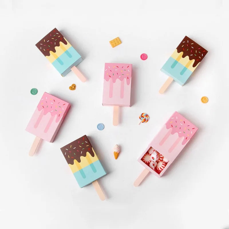 Boîtes à bonbons en papier kraft en forme de crème glacée 5/10 PCS avec plateau coulissant pour pop-corn, cadeaux de fête et emballages cadeaux d'anniversaire