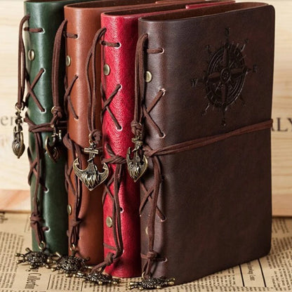Retro Spiral Leather Notebook – Vintage Pirate Journal with Refillable Pages