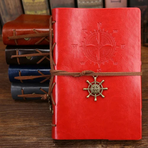 Retro Spiral Leather Notebook – Vintage Pirate Journal with Refillable Pages