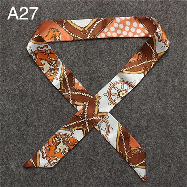 Women's Skinny Silk Scarf – Fashion Handle Bag Twilly Wrap, Versatile Head Scarf & Bag Decoration Accessory