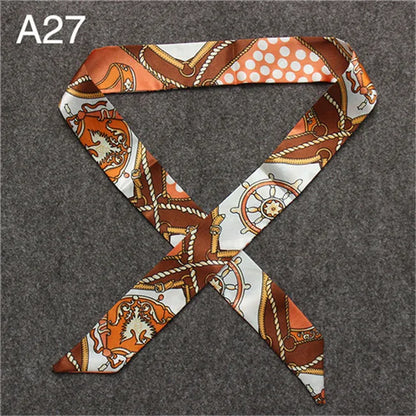 Women's Skinny Silk Scarf – Fashion Handle Bag Twilly Wrap, Versatile Head Scarf & Bag Decoration Accessory