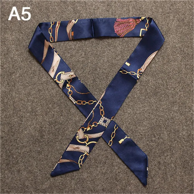 Women's Skinny Silk Scarf – Fashion Handle Bag Twilly Wrap, Versatile Head Scarf & Bag Decoration Accessory