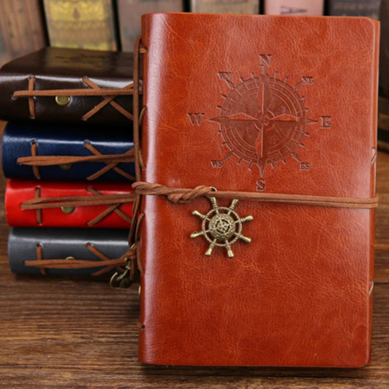Retro Spiral Leather Notebook – Vintage Pirate Journal with Refillable Pages