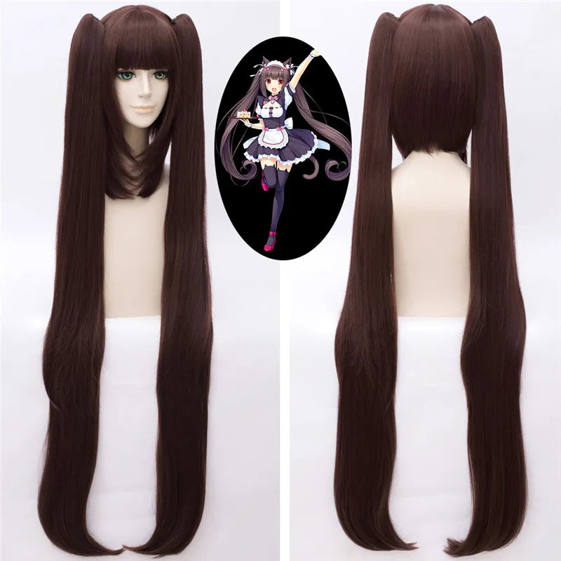 Nekopara Cosplay Wig Set – Chocolat & Vanilla Synthetic Hair Wig with Wig Cap (Game Character Cosplay Peruca)