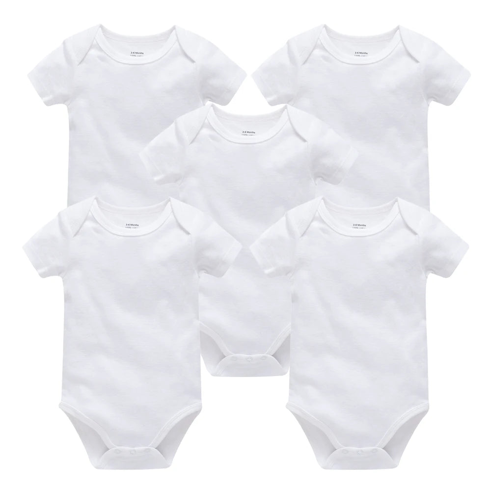 Kavkas Ropa de algodón para bebés – Juego de mamelucos de manga corta de 3 o 5 piezas para recién nacidos, para niños y niñas, mamelucos blancos sólidos de 0 a 24 meses, ropa suave de uso diario para bebés
