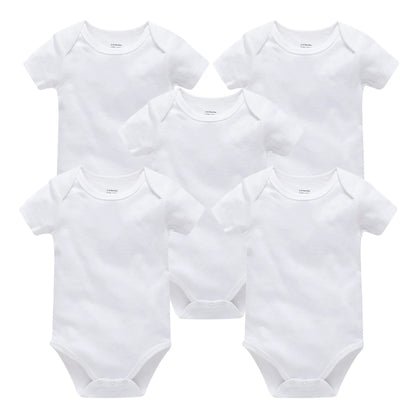 Kavkas Ropa de algodón para bebés – Juego de mamelucos de manga corta de 3 o 5 piezas para recién nacidos, para niños y niñas, mamelucos blancos sólidos de 0 a 24 meses, ropa suave de uso diario para bebés