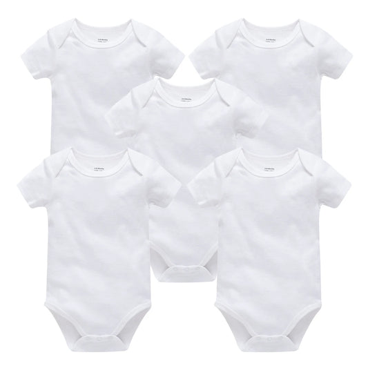 Kavkas Ropa de algodón para bebés – Juego de mamelucos de manga corta de 3 o 5 piezas para recién nacidos, para niños y niñas, mamelucos blancos sólidos de 0 a 24 meses, ropa suave de uso diario para bebés