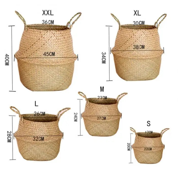 Panier en osier tressé en algues marines, pot de fleurs suspendu en rotin – Panier de rangement tressé naturel pour la lessive, les plantes, l'organisation de la maison et la décoration suspendue WF1015