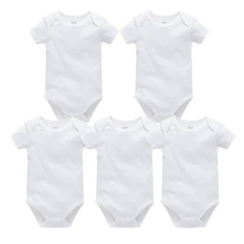Kavkas Ropa de algodón para bebés – Juego de mamelucos de manga corta de 3 o 5 piezas para recién nacidos, para niños y niñas, mamelucos blancos sólidos de 0 a 24 meses, ropa suave de uso diario para bebés